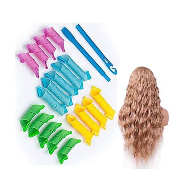 18 Pieces Hair Curlers Spiral Curls No Heat Wave Hair Curlers Styling Kit with 2 Pieces Styling Hooks for Most Kinds of…