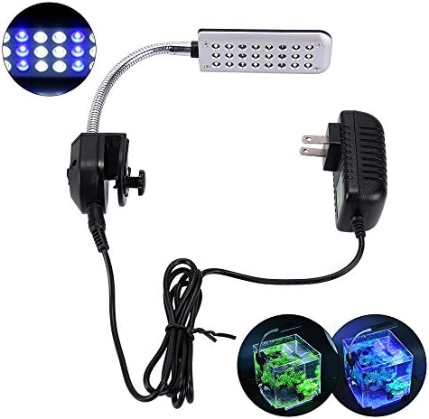 LED Aquarium Light 24 LED 1.5W Blue and White Color Marine light Clamp on Lamp Aquarium LED Lighting Day Light Night Light for Small Freshwater Aquarium Marine Fish Reef Aquarium 3-5 Gallon Fish Tank