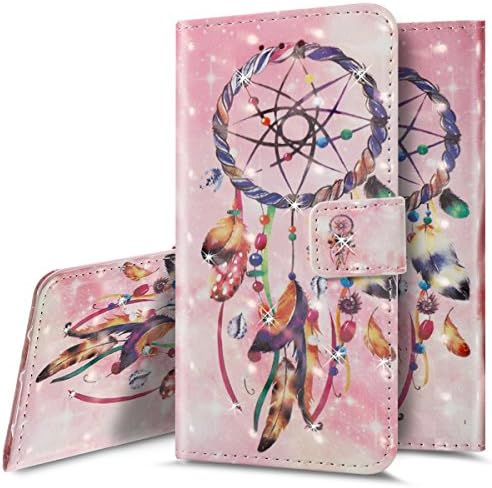 LG Stylus 3 Case / LG Stylo 3 Case /LG Stylo 3 Plus Case, Wallet Case for LG Stylus 3, Ukayfe Elegant 3D Creative Pink Leather Dreamcatcher Design Diamond PU Leather Rhinestone Bling Flip Case Wallet Case Magnetic Closure Book Style Protective Case Cover Skin Pouch with Card Slots & Hand Wrist Strap For LG Stylus 3 / LG Stylo 3 / LG K10 Pro, Pink Dreamcatcher