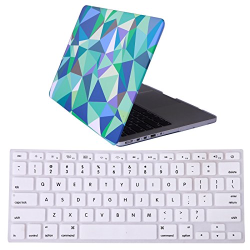 HDE MacBook Pro 13 Inch Retina Case Hard Shell Cover Rubberized Soft Touch Plastic with Silicone Keyboard Skin Fits (No CD Drive) Model A1425 and A1502 (Geo Triangles)