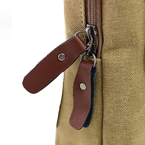 Aiyuda Men Women Canvas Unbalance Pack Crossbody Bag Sling Shoulder Chest Bag Rucksack Backpack for All Sports Khaki