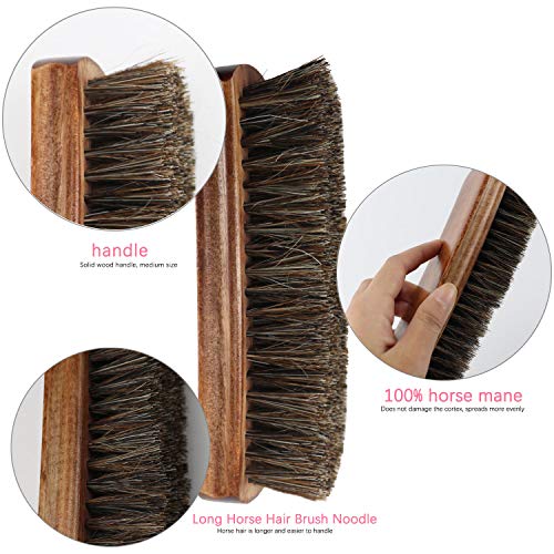 Shoe Shine Tool Set, 100 Brown Solid Wood Horse Hair Shoe Brush, Long