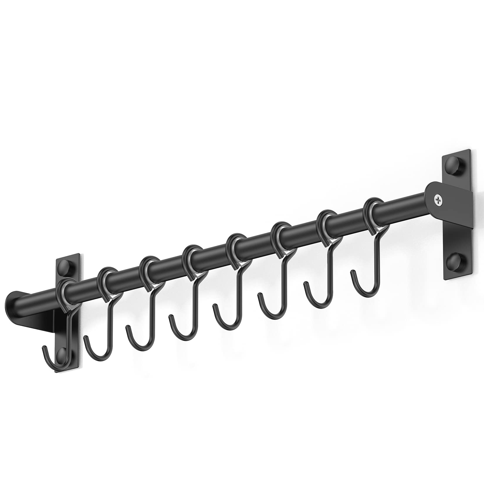 jopoo Stainless Steel Utensil Rack, Wall-Mounted Hanging Rail Rack with 8 Sliding Hooks, for Kitchen & Bathroom (Black)