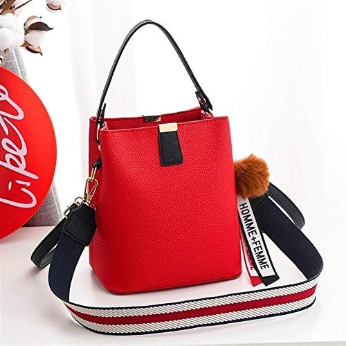 Vioaplem Fashion PU Leather Top Handle Bag Bucket Shoulder Crossbody Handbag For Women (Color : Red)