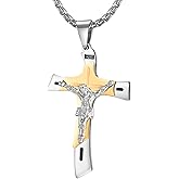 Rehoboth Catholic Crucifix Jesus Christ on INRI Cross Large Pendant Necklace for Teens Women Mens Stainless Steel 24 Chain