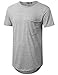 URBANCREWS Mens Hipster Hip Hop Melange Longline Pocket T-Shirt Gray, M