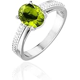 Belinda Jewelz Womens 925 Sterling Silver Green Peridot Gemstone Ring Size 8 Rhodium Plated 1.7 Ct. Oval White Topaz Band Jewelry Gift for Engagement Wedding