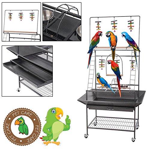 GC Global Direct Pet Parrot Play Stand Bird Cage Gym Perch with Feeding Cups (Black Square)