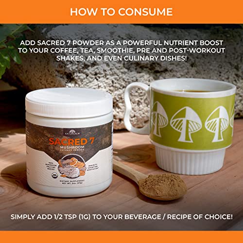 Naturealm Sacred 7 Mushroom Extract Powder 8 oz Chaga, Cordyceps