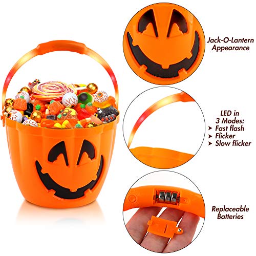 FUTUREPLUSX Halloween Light Up Pumpkin Bucket, Large Pumpkin Candy Bucket Orange Pumpkin Bucket Plastic Pumpkin Pails Jack O Lantern Trick or Treat Pumpkin Bucket for Halloween Party Decorations