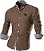 jeansian Men's Casual Slim Long Sleeves Dress Shirt 8558 Khaki L