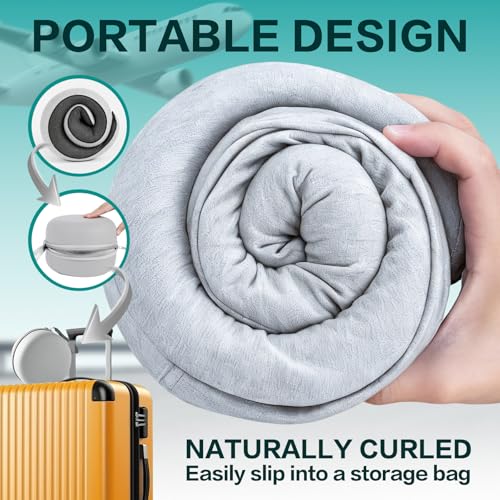 Aeroplane Neck Pillow, Travel Pillow, Adjustable Travel Pillow, Memory Foam with Hood, Supports Head, Neck, Neck Pillow, Adult with Sleeping Mask, Earplugs, Carry Bag for Plane, Car, Train