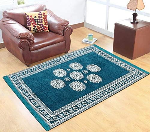 NIMKOS Zeometric Ethnic Velvet Touch Abstract Chenille Carpet Premium Living Room Velvet Touch Carpet/Rug/durries- (5x7 Feet) Multi