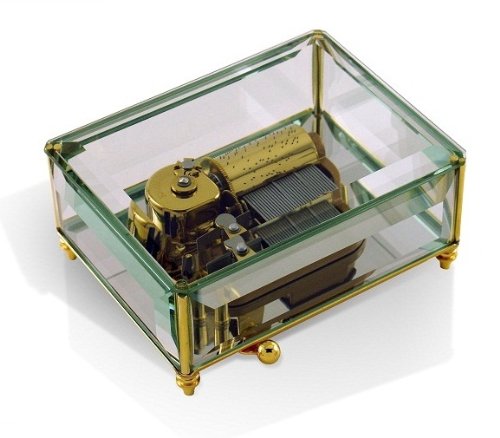 Beveled Glass Crystal Classic Stunning 30 Note Mirrored Music Box, Limited Production with 30 Note Tune-Love is Blue