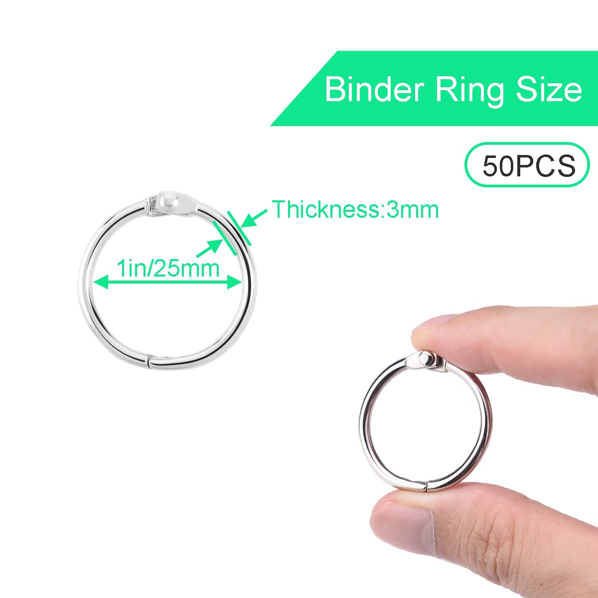 CooBigo Loose Leaf Binder Rings 1 Inch Metal Book Ring Clip for Index Card, Flashcard, Shower Curtain, DMC Embroidery Floss Organizer, Key Chain - Silver(50 Pack)