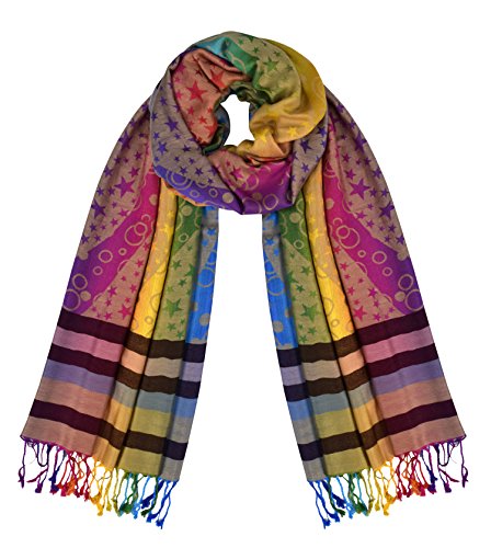 Peach Couture Rainbow Silky Tropical Colorful Exotic Pashmina Wrap Shawl Scarf (Star...