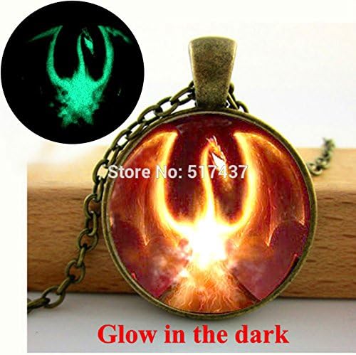 Pretty Lee Glowing Pendant Song Of Ice And Fire Game Of Thrones Firebird Dragon Necklace Glass Art Photo Glow In The Dark Necklace