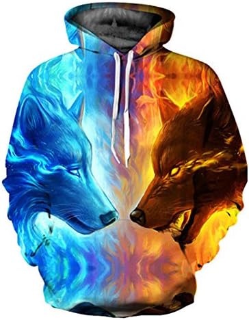 Albee Yang Fashion Lovers Milk Cup Pattern 3D Print Pullover Hooded Sweater Casual Baseball Uniform (XXXXL, Wolf)