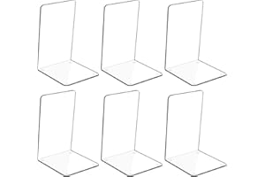 Adwikoso Clear Acrylic Book Ends, 6 Pcs Bookends for Shelves, Non-Slip Book Holder Stand, Decorative Book Stoppers for Heavy Duty Books Office Desktop Organizer