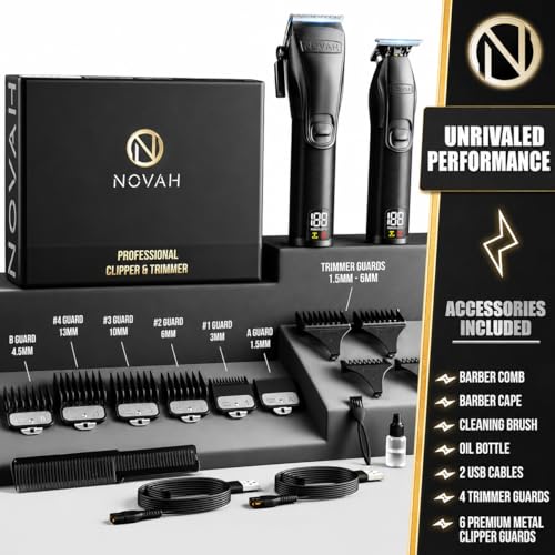 Novah® Professional Hair Clippers for Men, Professional Barber Clippers and Trimmer Set, Mens Cordless Hair Clipper for Barbers Haircut Kit Fade