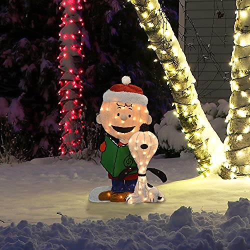 ProductWorks 32" Pre-Lit Peanuts Charlie Brown and Singing Snoopy Christmas Yard Art, 70 Lights