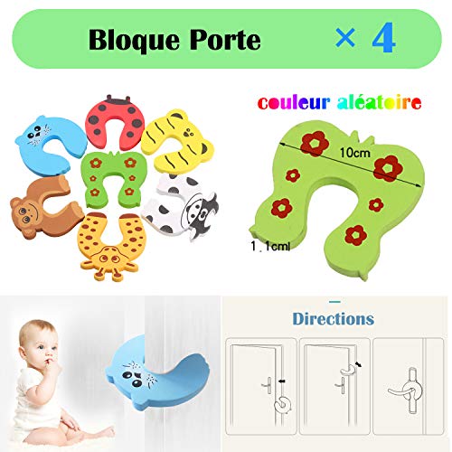 XinPei Kits de sécurité (48 pcs), 20x Norme FR Caches Prises + 10x Verrous de Tiroirs Ajustables + 10x Verrous de Placard + 4x Verrouillage Rectangle + 4x Bloque Porte Anti Pincement