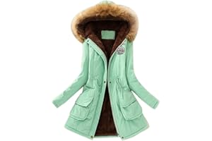 SRIPER Long Puffer Jacket with Faux Fur Hood Womens Tie Waist Military Anorak Jacket Zip Up Long Sleeve Parka Coats