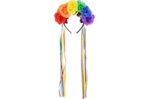 Merroyal Rainbow Rose Flower Headband With Rainbow Tassels For The LGBTQ Community Halloween Costume Photo Props