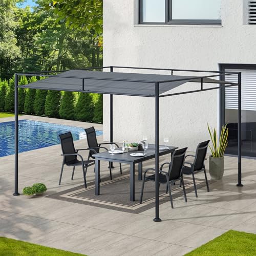 SUNJOY 10' x 10' Outdoor Pergola, Darkeford Metal Pergola with Black Sling Fabr…