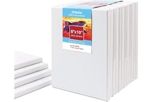 Artecho 8x10 Inch Stretched Canvas, White Blank 12 Pack, Primed 100% Cotton, Value Bulk Pack for Painting, Acrylic Pouring, O