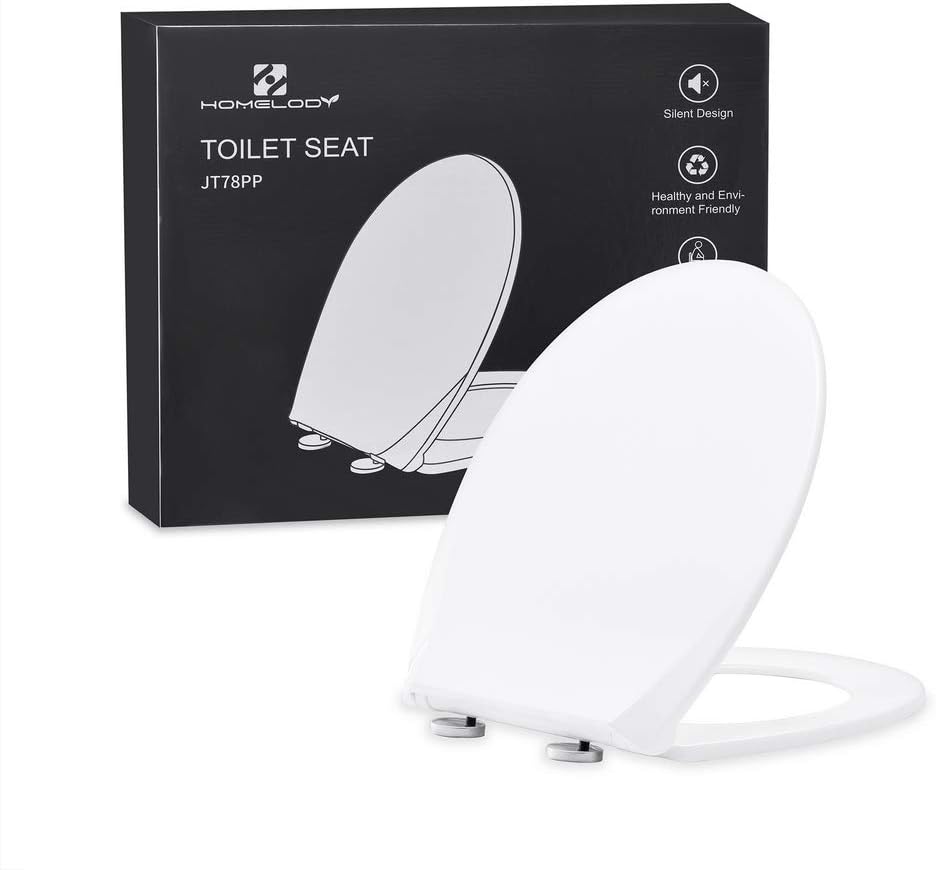 HOMELODY Toilet Seat with Soft Close Quick Release Anti-Bacterial Toilet Seats Easy Clean Stainless Steel Hinges White