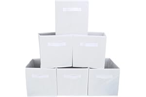 EZOWare Set of 6 Foldable Fabric Basket Bins, 10.5"x10.5"x11" Collapsible Storage Organizer Cube with Handle for Kids Clothes Baby Nursery - White