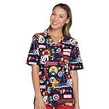 Tooniforms By Cherokee Unisex V-Neck Marvel Print Scrub Top Medium Print
