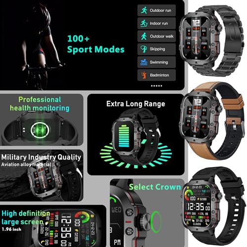 MYSHUN Reloj Inteligente Hombre con Llamadas, 1,96 Pulgada Smartwatc Hombre Deportivo con Podometro Pulsometro SpO2 Sueño Presion Arterial Actividad 3ATM Reloj Digital para iOS Android (Negro)