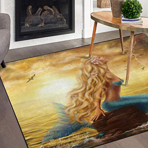 Naanle-Ocean-Beach-Area-Rug-5x7-Mermaid-with-Ghost-Ship-Polyester-Area-Rug-Mat-for-Living-Dining-Dorm-Room-Bedroom-Home-Decorative Naanle Ocean Beach Area Rug 5'x7', Mermaid with Ghost Ship Polyester Area Rug Mat for Living Dining Dorm Room Bedroom Home Decorative