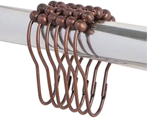 DOTZ Bronze Roller Shower Curtain Rings | Rustic Western Brushed Style Hooks with Easy Glide Roller Balls | Durable and Rustproof, Won't Snag, Tear or Rust | Matches Bathroom Hardware | 12 Pack