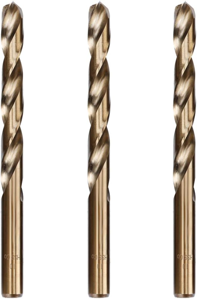 Hymnorq 10mm Metric Twist Drill Bit Set of 3pcs - Jobber Length Fully Ground Straight Shank – 5% Cobalt M35 Grade HSS-CO, Extremely Heat Resistant – Perfect for Stainless Steel Cast Iron