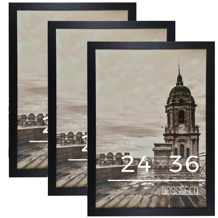 Photo 1 of ***(MISSING 2 ONLY 1)***QDSSDECO 24x36 Poster Frame Black Wood Frame with Plexiglass Horizontal and Vertical Formats Hanging on the Wall Display Picture, Set of 3