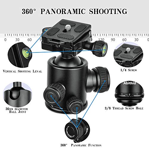 Travel Camera Tripod, Abithid 65'' Portable and Compact Aluminum DSLR Monopod Tripod with 360Â°Panorama 36 mm Ball Head 1/4 Quick Release Plate for Travel and Work