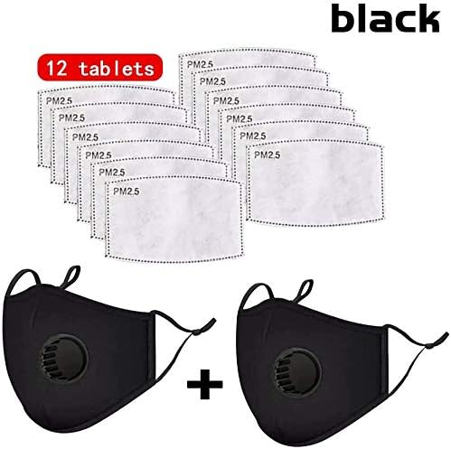 12 PCS Activated Carbon Filter PM2.5 5 Layers Replaceable Anti Haze Fliters and 2PCS with Breathing Valve Protective Air for Adults in Outdoor Travel Cycling Motorbike Running