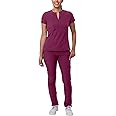 Adar Addition Go-Higher Scrub Set for Women - Notched V-Neck Scrub Top & Skinny Cargo Scrub Pants