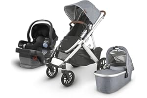 UPPABABY Vista V2 Stroller - Gregory (Blue Melange/Silver/Saddle Leather)+ MESA Infant Car Seat - Jake (Black)