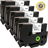 NEOUZA 5PK Compatible For Brother P-Touch Laminated Tze TZ Label Tape Cartridge 24mm x 8m (TZe-251 Black on White )