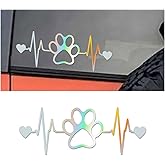 Dog Paw Heartbeat Car Sticker Decal, Vinyl Waterproof Car Decal, Cute Bumper Sticker Car Interior Accessories Decoration Universal for Car Truck Wall Cup Tumbler Laptop (Colorful)
