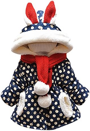 Pupik, Baby Girls Polka Dot Fleece Lined Rabbit Eared Hood Puff Jacket And Scarf, DarkBlue 12-18 Months