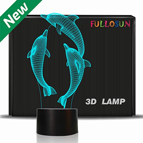 Night Light for Kids Ocean Dolphin 3D Night Light Porpoise Bedside Lamp 7 Color Changing Xmas Halloween Birthday Gift for Child Baby Boy