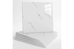 BAIXING HOUSE 10pcs Peel and Stick Tile Shower Waterproof Marble Tiles Wall Panels, 11.8"x11.8" Self-Adhesive Backsplash Tile, PVC Wall Panels Shower Tiles for Home Bathroom, Kitchen, Living Room White (4)