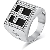 SeiMios Cross Rings for Men Stainless Steel Retro Vintage Chrisitan Cross Religious Ring Size 7-12