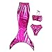 Kids Girls Swimmable Mermaid Tail Sea-maid Bikini Swimwear Swimming (8-9Years, Rose Red)