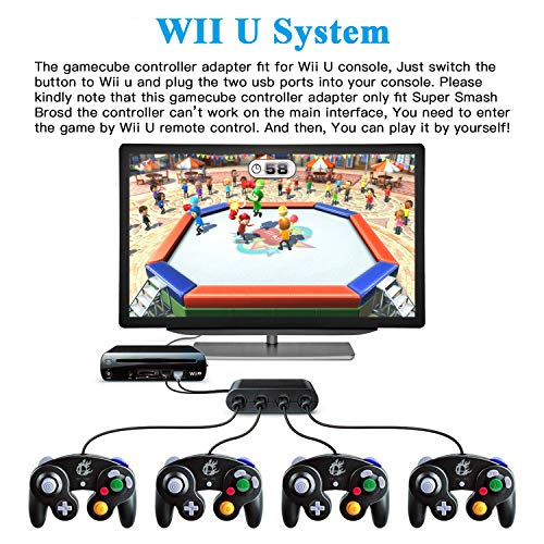 GameCube Controller Adapter, Gamecube Adapter for Switch, Wii U and PC USB, Provide Best Super Smash Bros Game Experience Easy to Plug and No Driver Need Gamecube NGC Controller Adapter with 4 Ports